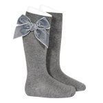 CÓNDOR Podkolienky s velvet mašľou svetlosivé Velvet knee high socks grey 2489 | Welcomebaby.sk