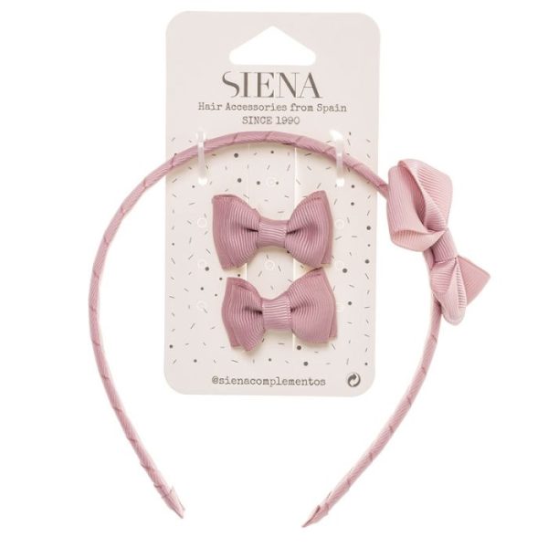 Čelenka s mašličkou a dvomi sponkovými mašličkami Siena svetloružová light antique pink | Welcomebaby.sk