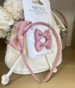 Čelenka s mašličkou a dvomi sponkovými mašličkami Siena staroružová antique pink | Welcomebaby.sk