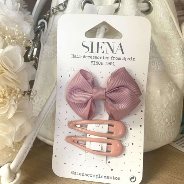 Mašlička s dvomi sponkami Siena antique pink ružová | Welcomebaby.sk