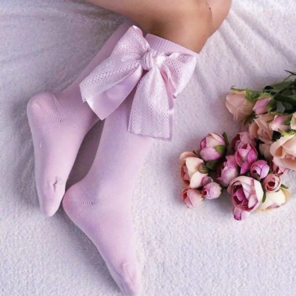 MEIA PATA Podkolienky s veľkou mašľou a výšivkou sýta ružová Knee socks pink 1123 | Welcomebaby.sk