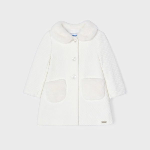 MAYORAL Štruktúrovaný baby kabát Structured knit coat biely | Welcomebaby.sk