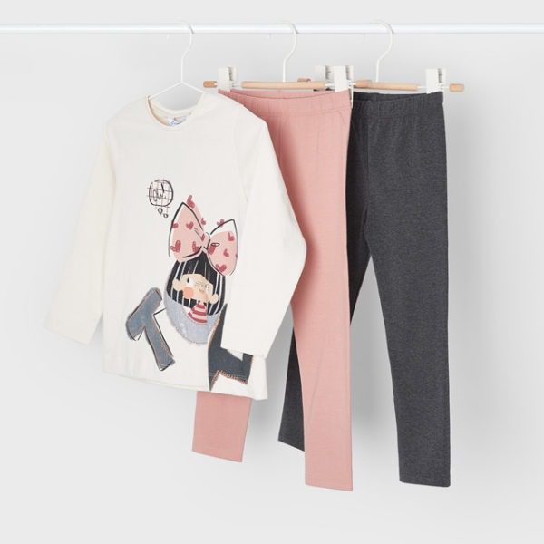 MAYORAL Legíny a tričko s postavičkou Set of 2 leggings girl 4766 ružový sivý | Welcomebaby.sk