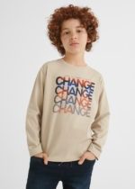 MAYORAL Chlapčenské tričko s dlhým rukávom nápis Change Long sleeve T-shirt boy krémové | Welcomebaby.sk