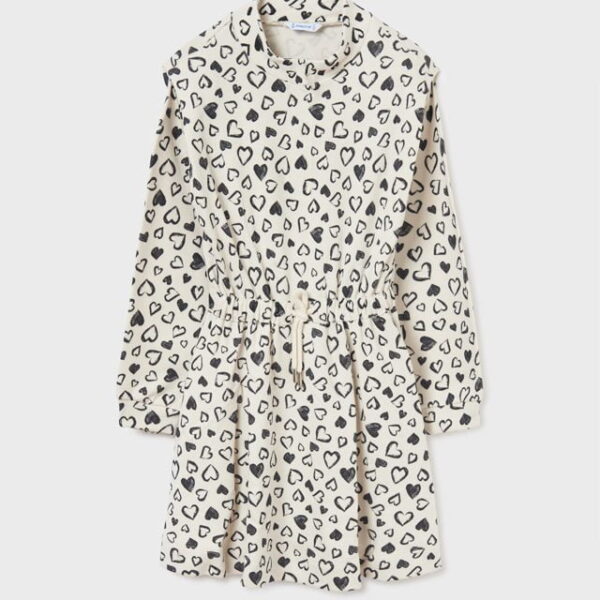 Teplákové šaty so srdiečkami a dlhým rukávom Patterned fleece dress girl Mayoral krémové chick pea 7946 | Welcomebaby.sk