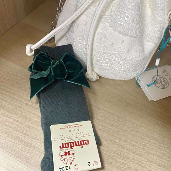 Podkolienky s velvet mašľou Cóndor tmavozelené pine | Welcomebaby.sk