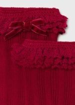 MAYORAL Vzorované pletené podkolienky s výšivkou sýte bordovočervené 10097 | Welcomebaby.sk