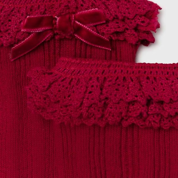 MAYORAL Vzorované pletené podkolienky s výšivkou sýte bordovočervené 10097 | Welcomebaby.sk