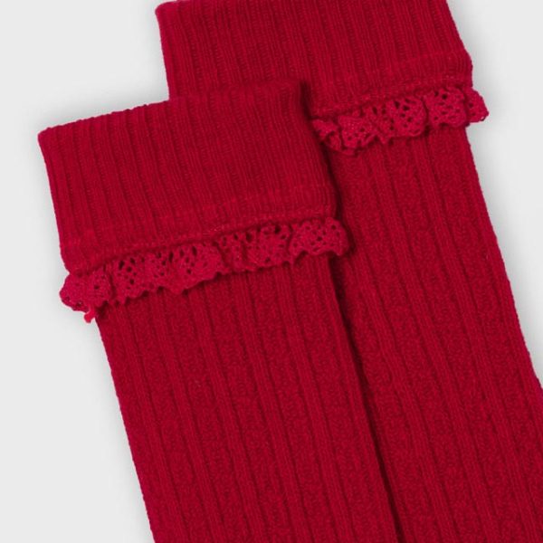 MAYORAL Vzorované pletené podkolienky s výšivkou sýte červené 10139 | Welcomebaby.sk