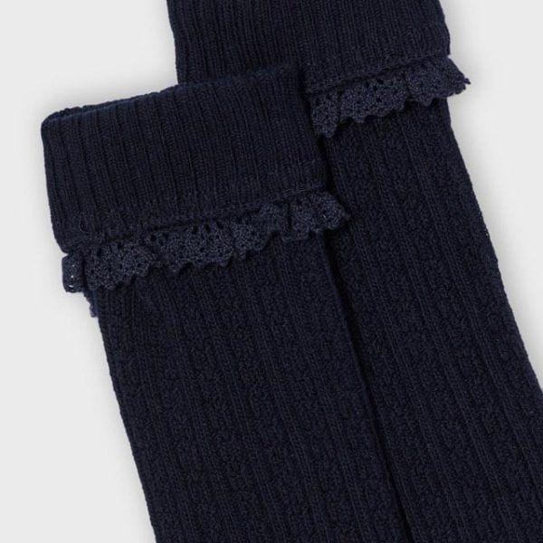 MAYORAL Vzorované pletené podkolienky s výšivkou tmavomodré 10139 | Welcomebaby.sk