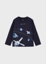 MAYORAL Chlapčenské tričko s dlhým rukávom a potlačou planét ECOFRIENDS Long sleeve interactive T-shirt boy tmavomodré 4004 | Welcomebaby.sk