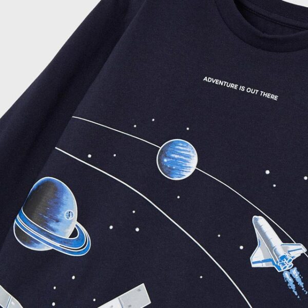 MAYORAL Chlapčenské tričko s dlhým rukávom a potlačou planét ECOFRIENDS Long sleeve interactive T-shirt boy tmavomodré 4004 | Welcomebaby.sk