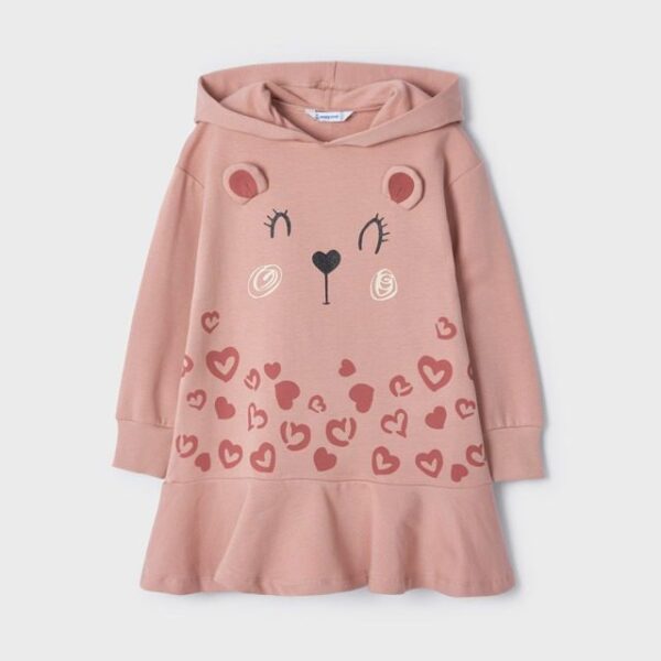 MAYORAL Teplákové šaty s tváričkou a srdiečkami Fleece dress girl rosy ružové | Welcomebaby.sk
