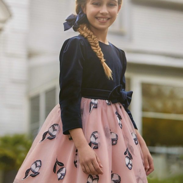 ABEL & LULA Sviatočné velvet tylové šaty s potlačou ruží Tulle Velvet Dress tmavomodrá ružová 5532 | Welcomebaby.sk