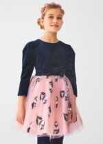 ABEL & LULA Sviatočné velvet tylové šaty s potlačou ruží Tulle Velvet Dress tmavomodrá ružová 5532 | Welcomebaby.sk