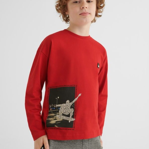MAYORAL Chlapčenské tričko s dlhým rukávom potlač skater Long sleeve skater červené red 7017 | Welcomebaby.sk