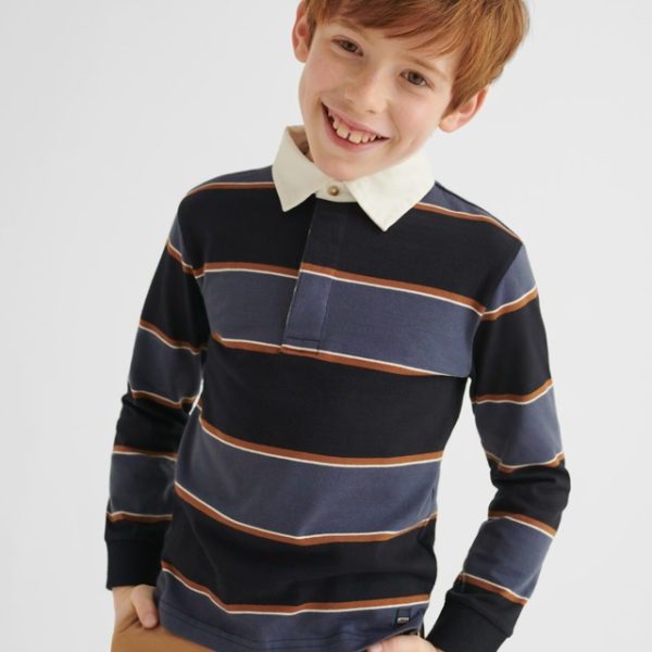 MAYORAL Chlapčenské pruhované polo tričko s dlhým rukávom Long sleeve polo boy tmavomodré | Welcomebaby.sk