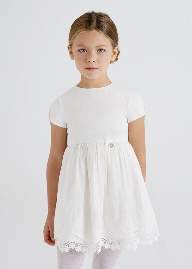 MAYORAL Ľanové šaty s výšivkou biele Embroidered linen dress 3914 | Welcomebaby.sk