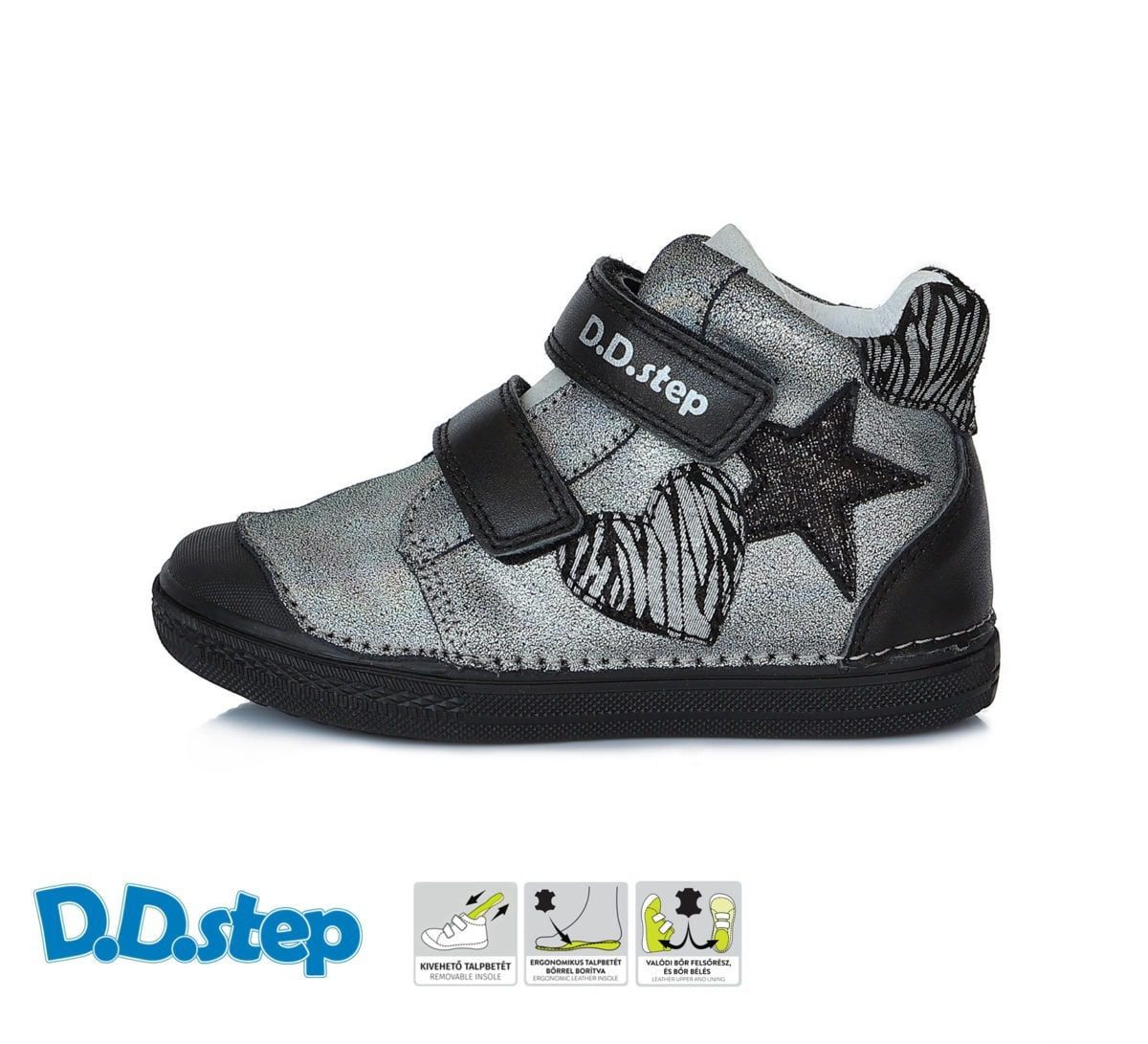 DD STEP Dievčenské členkové topánky s hviezdou čierne strieborné A049-769 | Welcomebaby.sk