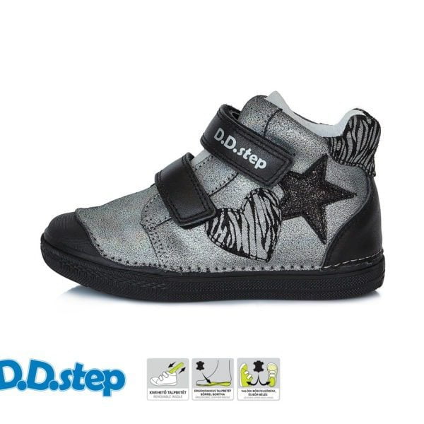 DD STEP Dievčenské členkové topánky s hviezdou čierne strieborné A049-769 | Welcomebaby.sk