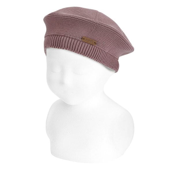 CÓNDOR Pletená baretka bez brmbolca pastelová fialková iris Garter stitch beret 50100 | Welcomebaby.sk