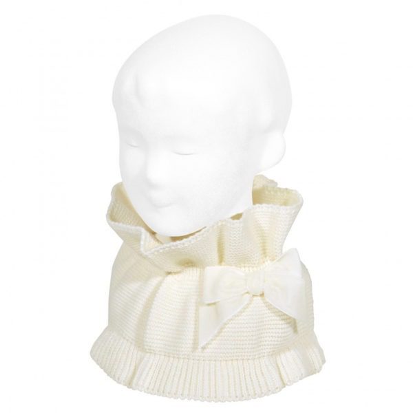 CÓNDOR Pletený nákrčník s velvet mašľou maslová Garter stitch snood scarf with velvet bow beige | Welcomebaby.sk