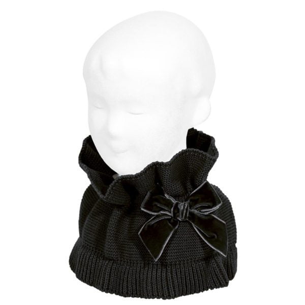 CÓNDOR Pletený nákrčník s velvet mašľou čierna Garter stitch snood scarf with velvet bow black | Welcomebaby.sk