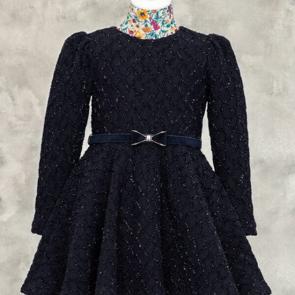 ABEL & LULA Žakárové trblietavé šaty modré s dlhým rukávom Knitted Jacquard Dress navy blue 5535 | Welcomebaby.sk