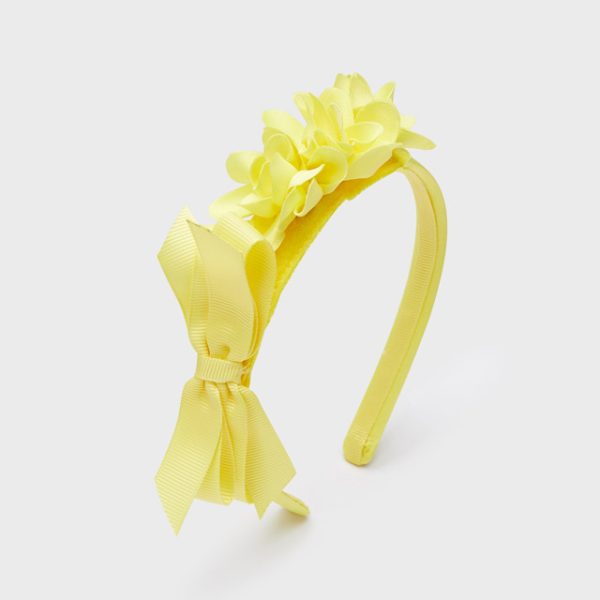 MAYORAL Čelenka s mašľou a tromi kvetmi žltá Flower bow hairband limon 10193 | Welcomebaby.sk