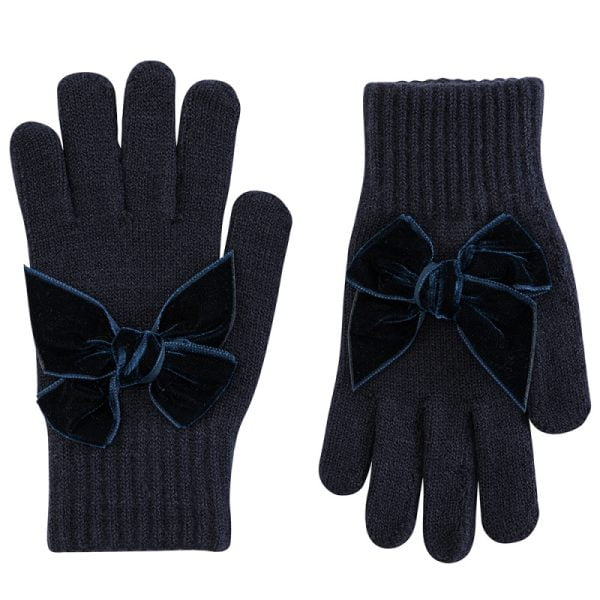 CÓNDOR Rukavice s velvet mašľou modré Glowes with giant velvet bow navy blue | Welcomebaby.sk