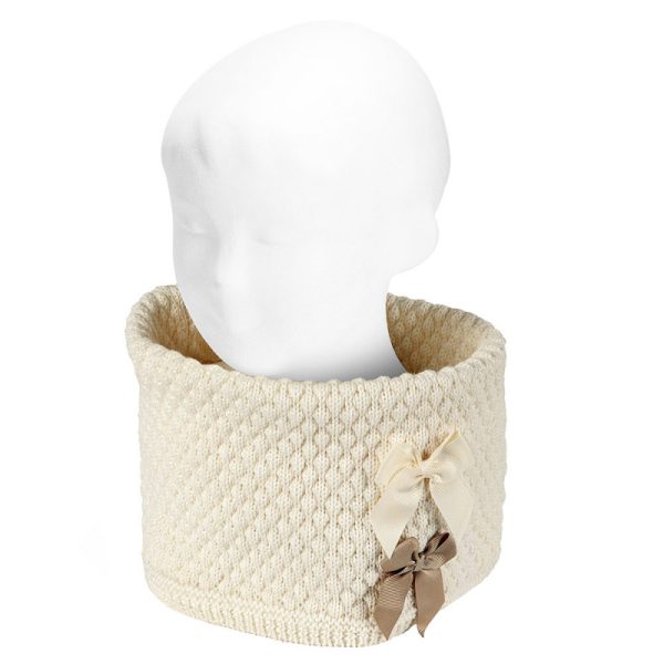 CÓNDOR Merino nákrčník s dvomi satén mašľami krémový Merino blend snood-scarf grossgrain bows cream 50414 | Welcomebaby.sk