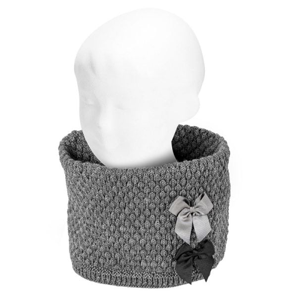 CÓNDOR Merino nákrčník s dvomi satén mašľami sivá Merino blend snood-scarf grossgrain bows light grey 50414 | Welcomebaby.sk