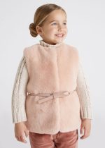 MAYORAL Kožušinová vesta s opaskom ružová Faux fur gilet with belt girl 4312 pink | Welcomebaby.sk