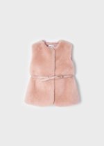 MAYORAL Kožušinová vesta s opaskom ružová Faux fur gilet with belt girl 4312 pink | Welcomebaby.sk