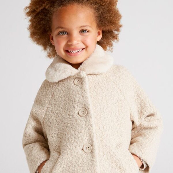 MAYORAL Kožušinový kabát béžový Terry coat beige 4484 | Welcomebaby.sk