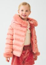 ABEL & LULA Saténová bunda s kapucňou a kožušinou Satin faux fur jacket blush 5829 | Welcomebaby.sk