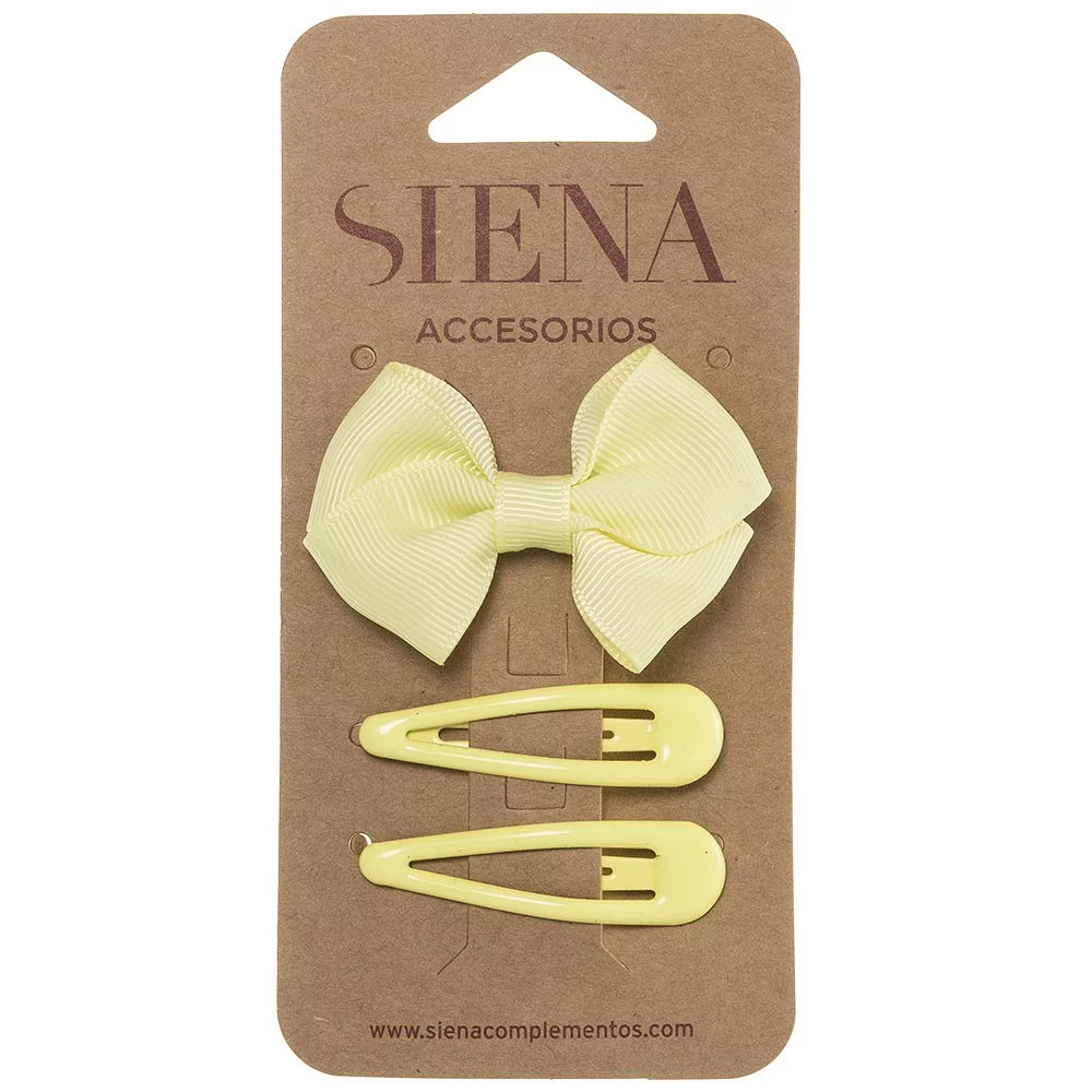 SIENA Mašlička s dvomi sponkami žltá Pack with 1 hair bow clip and 2 soft hair clips soft yellow | Welcomebaby.sk