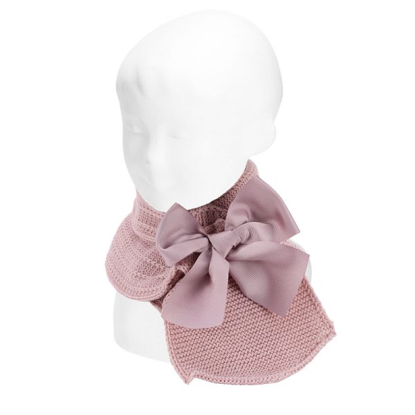 CÓNDOR Nákrčník s veľkou satén mašľou pale pink ružová Bowknot garter stitch crossed snood scarf 50438 | Welcomebaby.sk