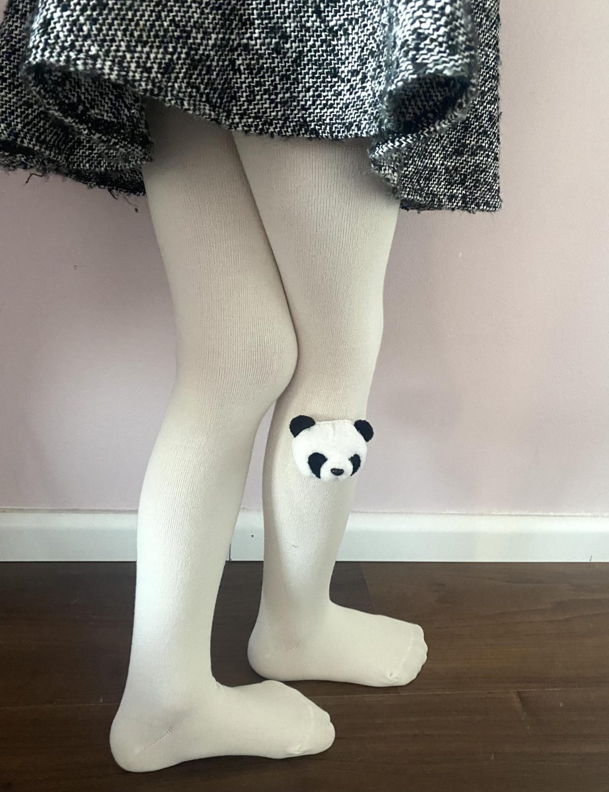 MEIA PATA Pančuchy krémové s pandou na boku 3D Tights With Panda Pearl 2083C | Welcomebaby.sk