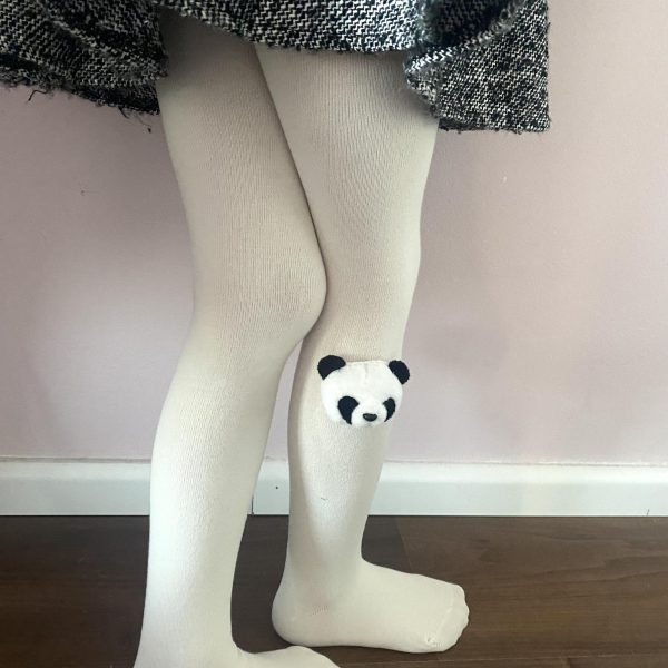 MEIA PATA Pančuchy krémové s pandou na boku 3D Tights With Panda Pearl 2083C | Welcomebaby.sk
