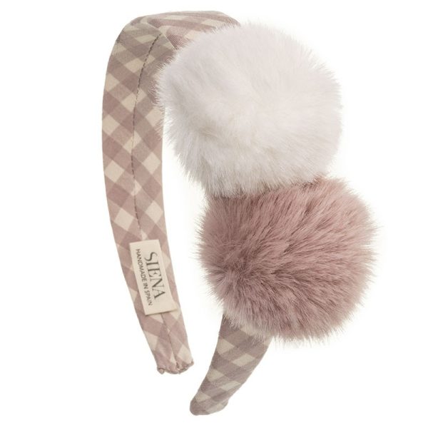 SIENA Kockovaná čelenka ružová s veľkými brmbolcami Vichy print lined wide hairband with big pom poms light pink 201106673 | Welcomebaby.sk