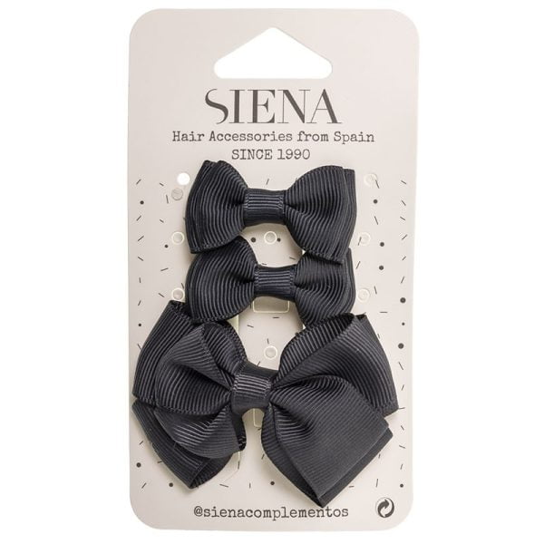 SIENA Elegantná mašľa do vlasov sivá dark grey Siena Pack of three hairbow hair clips in two sizes | Welcomebaby.sk