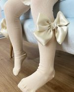 MEIA PATA Pančuchy champagne béžové s dvojitou saténovou mašľou Tights With Double Satin Bow 2057C | Welcomebaby.sk