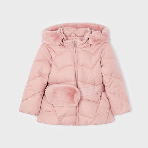 MAYORAL Krátka bunda ružová s kožušinovou kabelkou Padded Jacket With Bum Bag 4492 | Welcomebaby.sk
