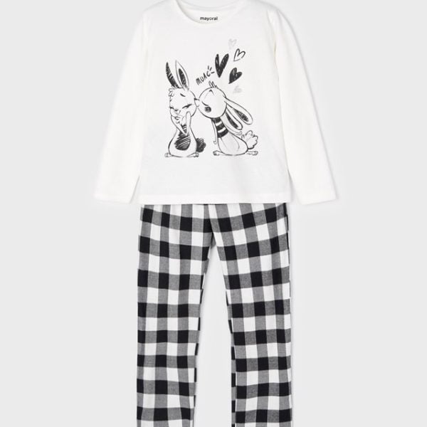 MAYORAL Kárované čierne pyžamo so zajacami Check Sleepsuit girl black 4759 | Welcomebaby.sk