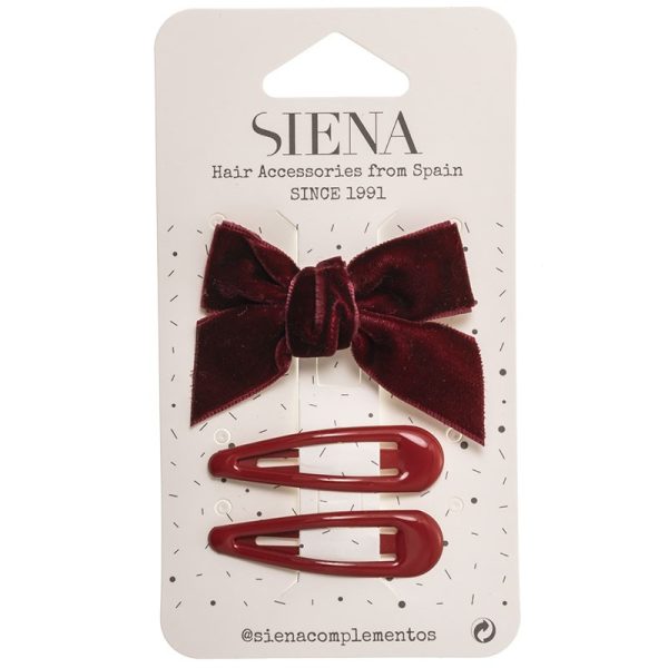 SIENA Velvet mašľa burdundi s dvomi sponkami Velvet Hair Bow with hairclip | Welcomebaby.sk