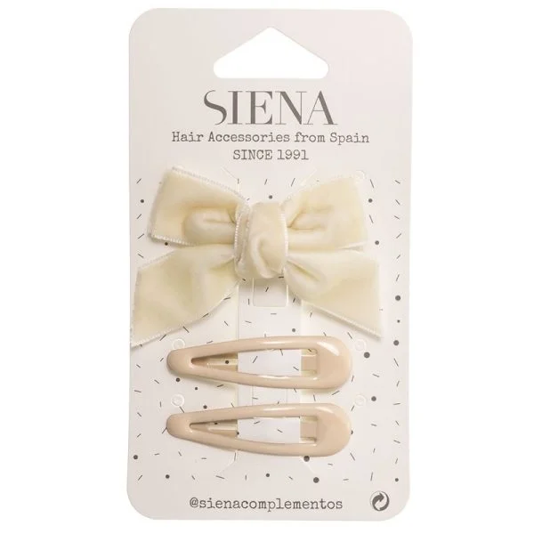 SIENA Velvet mašľa krémová s dvomi sponkami Velvet Hair Bow with hairclip cream | Welcomebaby.sk