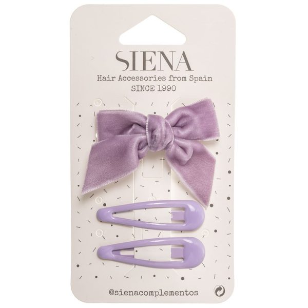 SIENA Velvet mašľa fialová s dvomi sponkami Velvet Hair Bow with hairclip light purple | Welcomebaby.sk