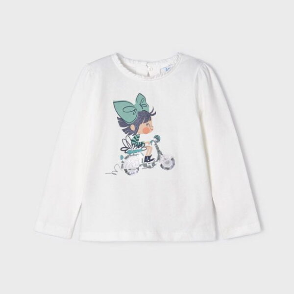 MAYORAL Tričko s dlhým rukávom s postavičkou a motorkou biele Long sleeve tshirt character white 4025 | Welcomebaby.sk