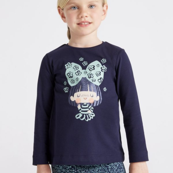 MAYORAL Tričko s dlhým rukávom a postavičkou tmavomodré Long sleeve tshirt dark blue 4034 | Welcomebaby.sk